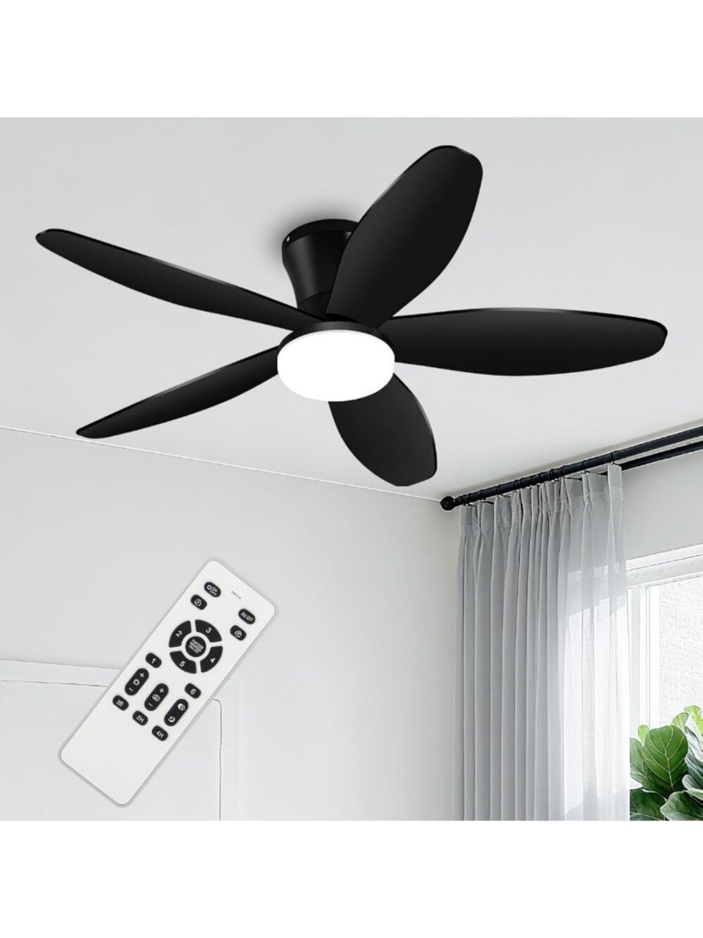 42" Low Profile Ceiling Fan with Light & Remote - 6-Speed, Noiseless, Timer